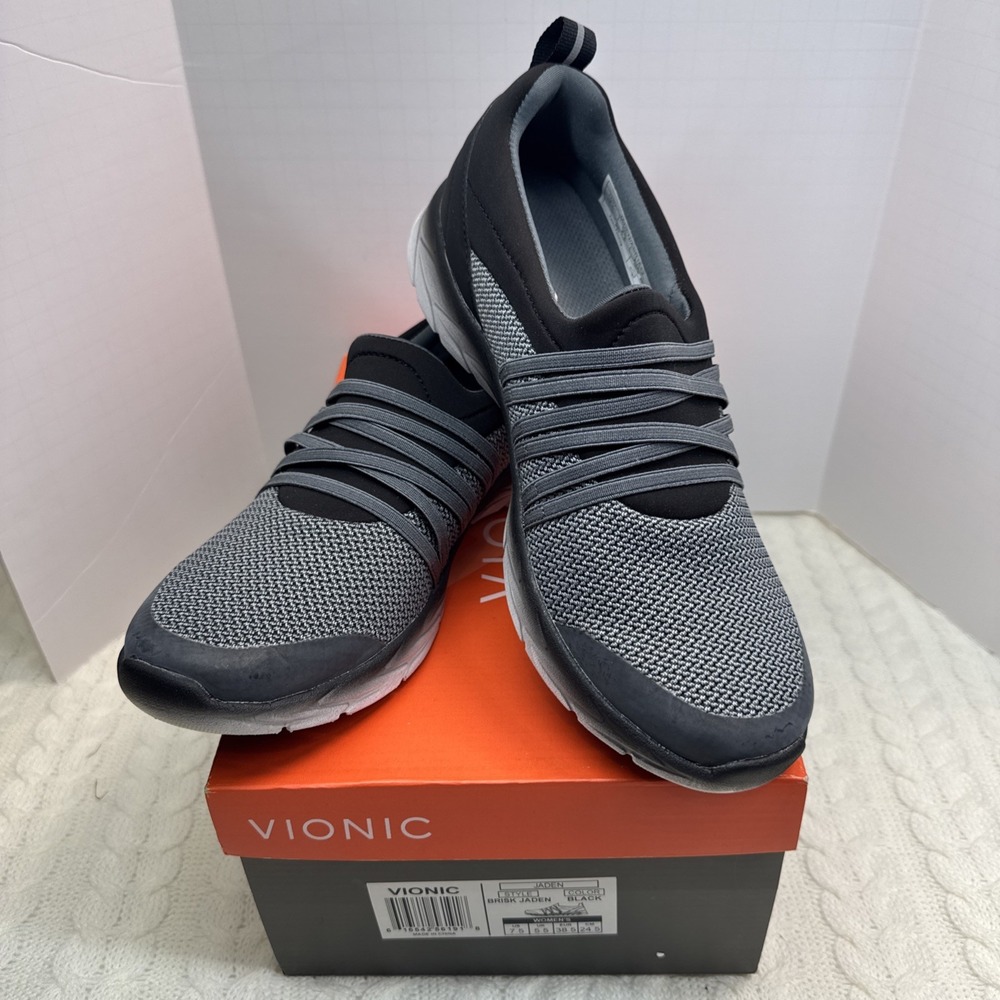 Vionic Women's BRISK JADEN  Sneakers Arch Support SLIP ON 7.5 Black/grey EUC